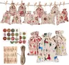 Christmas Advent Calendar Linen Small Bags 2020 linen gift bag set 24 Days Burlap Hanging Advent Calendars Garland Drawstring Gifts Bag