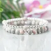 MG0961 6 mm Matte Pink Zebra Jasper Silver Color Plated Beaded Stacking Bracelets Dainty Bracelet Womens Healing Crystals Jewe269N