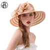 Stingy Brim hattar FS sommar röd rosa fascinator för kvinnor elegant bröllop hatt damer bred strand lock med blomma 2021