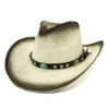 Black Spray Paint Paper Straw Jazz Cowboy Hats Summer Women Outdoor Large Brim Sunshade Cap Ladies Beach Panama Sunhat9138026