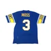 Özel Randy Moss Lisesi Futbol Forması Erkek Hepsi Dikişli Ücretsiz Kargo Örgü Herhangi bir Adı Mavi