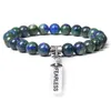 Kralen, strengen natuurlijke phoenix lapis lazuli blauw groen edelsteen bracelet voor mannen vrouwen zilveren kleur metalen id charme armbanden familie liefde g