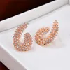 Stud vintage vrouwelijke witte zirkoon stenen oorbellen rose goud zilveren kleur schattige slang holle bruiloft voor vrouwen1