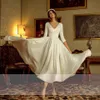 Vestido Abito da sposa vintage lunghezza tè con maniche 2020 Elegante abito da sera per ricevimento da sposa Abiti da sposa in raso con linea