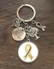 Yeni Varış Toptan Altın Şerit Cabochon Baskılı Çocukluk Kanseri Farkındalık Mücevher Kalp Aşk Umut Takılar Anahtar Zincir Anahtarlar Hediyeler