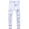 Mens White Black Distressed Holes Skinny Jeans Full Length Denim Pants Street Style Trousers Wholesale