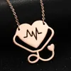 Stainless Steel Stethoscope Necklace New Fashion Medical Jewelry Alloy I Love You Heart Pendant Necklace for Women