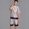 Conjunto de pijama de cetim de seda masculino manga curta pijamas o pescoço pijama homme moda pijamas conjunto superior e shorts para summer346p