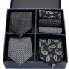 Set di cravatte da uomo Classico 7,5 cm Cravatta e fazzoletto Set Giallo Verde Nero Paisley Cravatte Fazzoletto da taschino per uomo Matrimonio