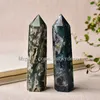 10 sztuk Naturalny Moss Agat Single Fingined Towers Wand Healing Crystal Obelisk Reiki Mineral Gem Kwarcowy Point Wicca Decor Strona główna Feng Shui Art