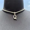 Collana ghiacciata con lettera inglese A Z 26 Diamante di cristallo Argento oro Pendenti con collana iniziale inglese per regalo di gioielli di moda da donna