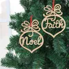 2020 Christmas Ornament Christmas letter Wood Pattern Christmas Tree Decorations Home Festival Ornaments Hanging Gift 6 pc per bag FY7173