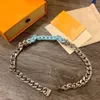 Blue Enamel Necklace Colorful Stitching Inscription Bracelet and Necklace for Men and Women High Quality Titanium Steel Necklace