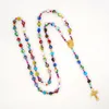 Shinus 2020 Mode Bohemian Kvinnor Smycken Frö Beaded Halsband Rainbow Macrame Christian Cross Pendant Popcorn Beads Halsband