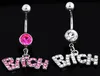 Zilver / Roze Sexy Crystal Body Piercing Chirurgische Button Belly Ring Sieraden Navel Bar Groothandel