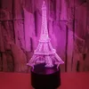 Luci a led 3D creative Lampada da tavolo con interruttore tattile a LED Lampada da tavolo colorata con visione della Torre Eiffel Luce stereo con telecomando Luce notturna 3D sfumata