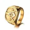 Cluster Rings Cool Mens Gold Free Mason Freemasonry Masonic Ring 316L Stainless Steel Band