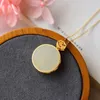 Pendant Necklaces Return Of Natural Hetian Stone Retro Necklace Silver Color Inlay Style Fashionable Simple Golden Plating Process1