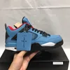 Box With New Travis X 4 IV Classic Houston University Blue Sports Basketball Shoes for Men 4S Designer Trackers Sneakers Storlek 7-13