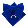 12x10.5CM Grand Bow Tie Set Banquet Velveteen britannique Hommes de couleur unie de poche serviette surdimensionné Boutons de manchette Bowtie Ensembles trois pièces