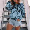 Harajuku Vrouw Tshirts Oversized T-shirt Vrouwen Losse O-hals Tie-Dye Gedrukte T-shirt met lange mouwen T-shirt Tops Dames 2020