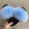 Mooie schattige zoete roze blauw hart 38 kleuren mode ontwerper casual huis echte vos bont eva platte sandles slippers voor vrouwen mannen meisjes