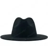 Unisexe extérieur noir intérieur rouge laine feutre Jazz Fedora chapeaux avec hommes femmes à large bord Panama Trilby Cap2504879