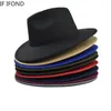 Szerokie brzegowe czapki proste top hat solidny kolor Fedoras dla mężczyzn Women Wool Warm Jazz Chapeau291n