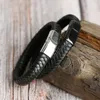 Äkta läderarmband män 126mm rostfritt stål magnetiska spännen kohud flätad wrap trendig armband armband pulsera hombre8938603
