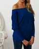 Malhas femininas Tees 2021 Primavera Mulheres Sexy Off Ombro Sólido Longo Batwing Manga Knitwear Senhoras Senhoras Casuais Listras Strong Shrug Tops P