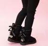 KOSTENLOSER VERSAND Kinder Bailey 2 Schleifen Stiefel Leder Kleinkinder Schneestiefel Solide Botas De Nieve Winter Mädchen Schuhe Kleinkind Mädchen Stiefel