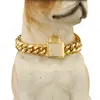 14mm Dog Collar Gold Color Stainless Steel Pet Chain Necklace Pet Supplies Canoidea Rhinestone Lock High Polished10-24Inch1783