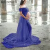 Moederschap Fotografie Props Split Front Zwangerschap Jurk voor Photo Shoot Shoulderless Zwangere Dames Jurken Maxi Maternity Jurk