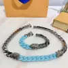 Blue Enamel Necklace Colorful Stitching Inscription Bracelet and Necklace for Men and Women High Quality Titanium Steel Necklace