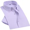 Verão Smart Casual Diamante Botões Mens Vestido Camisa Branco Manga Curta Luxo Alto Collar Slim Fit Capturas de Negócios Elegante 200925