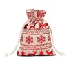 I lager! Julgran prydnad Presentväskor Organisk kanfasväska Santa säck återanvändbar väska med älgpaket för barn
