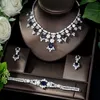 HIBRIDE Exklusives Dubai-Schmuckset mit Goldplatte, luxuriöses Zirkonia-Halsketten-Ohrring-Armband, Party-Schmuckset für Frauen SS09306z