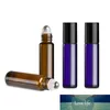 5 Ml (1/6 Oz) Amber Blue Glass Roll on Bottle with Stainless Steel Ball & BPA Free Black Caps Droppers Included