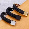 Pulsera de cuero con cadena de cuerda de tenis para hombre, pulseras con dijes para hombre de acero inoxidable dorado y negro, joyería hecha a mano para hombre 2021 7913223