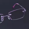 Solglasögon Kvinnor Läsa Glasögon Rimless Frame Lila Kvinnlig Hyperopia High Clear Lens FrameLess Ladies för äldre Presbyopic Eye