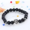 Charms Armband För Män Pläterad Buddha Leo Lion Head Bracelet Black Lava Natural Stone Beaded Armband