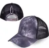 Kucyk czapka z daszkiem 7 kolorów Unisex roztrzepany kok czapki Tie Dye Snapbacks Casual osłona przeciwsłoneczna kapelusz na zewnątrz Tie Dye czapki z kulkami GD653