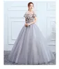 الأزياء قارب الرقبة فساتين quinceanera أنيقة زهرة يزين طويل الكرة ثوب حزب حفلة موسيقية المرأة مضيف اللباس vestido pebutante