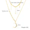 Star Moon Double Pendan Necklace Zircon Titanium Stainless Steel Gold Color Chain Necklace Fashion Trendy Women Jewelry Gift1