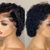 Koronkowe peruki Atina Pixie Cut Wig Natural Color Krótkie Kręcone Bob 4x4 Zamknięcie Pre Skrzydła Bielone Węzły Remy