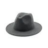 Sombrero de copa Simple de ala ancha, sombrero de fieltro de Color sólido Panamá para hombres y mujeres, gorra de Jazz de mezcla de lana artificial