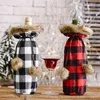 Buffalo Plaid Wine Bottle Cover Decorative Faux Fur Cuff Sweater Wine Bottle Holder Gift Bags Party Ornament GWD1779