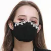 I lager Kreativ dammsäker Pearl Rhinestone Bomull Designer Masker Svart Protection Europeiskt och Amerikanskt Tryckt Tvättning Bomull Ansiktsmask