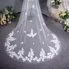 Cathedral Bridal Veils Luxury Super Fairy Long Trailing Lace Veil 3.8m Appliques Beaded Net Yarn Wedding Veils Korean Style 2020