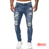 MoneRffi Hombres Jeans Rasgados Cintura Alta Sexy Hole Jeans Pantalones Casual Otoño Hombre Pantalones Flacos Slim Fit Biker Lápiz Denim Pants1860